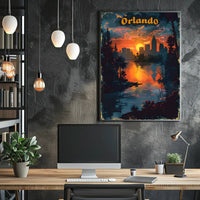 Orlando Sunset Skyline Art in Travel Poster