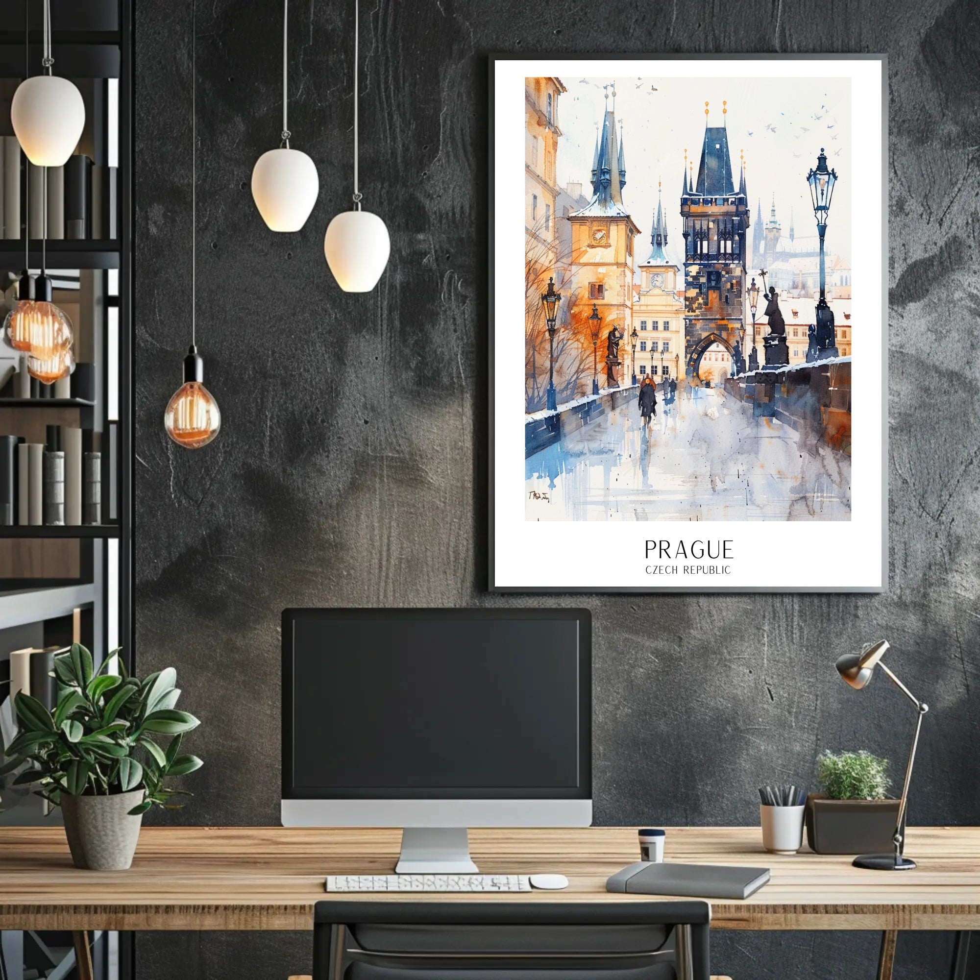Prague's Charles Bridge Watercolor Travel Poster PosterGoat