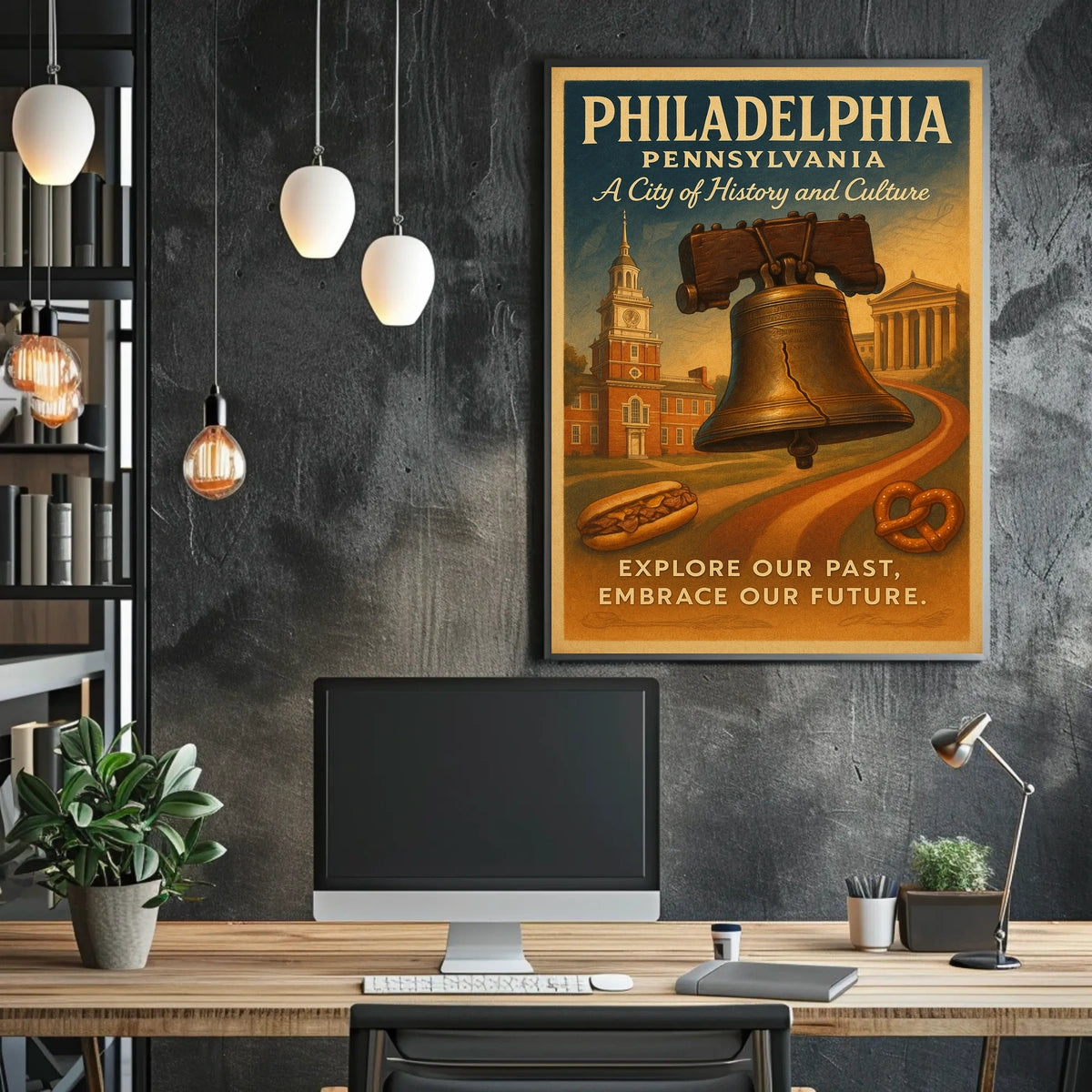 Philadelphia Vintage Travel Poster: Liberty Bell & Cuisine