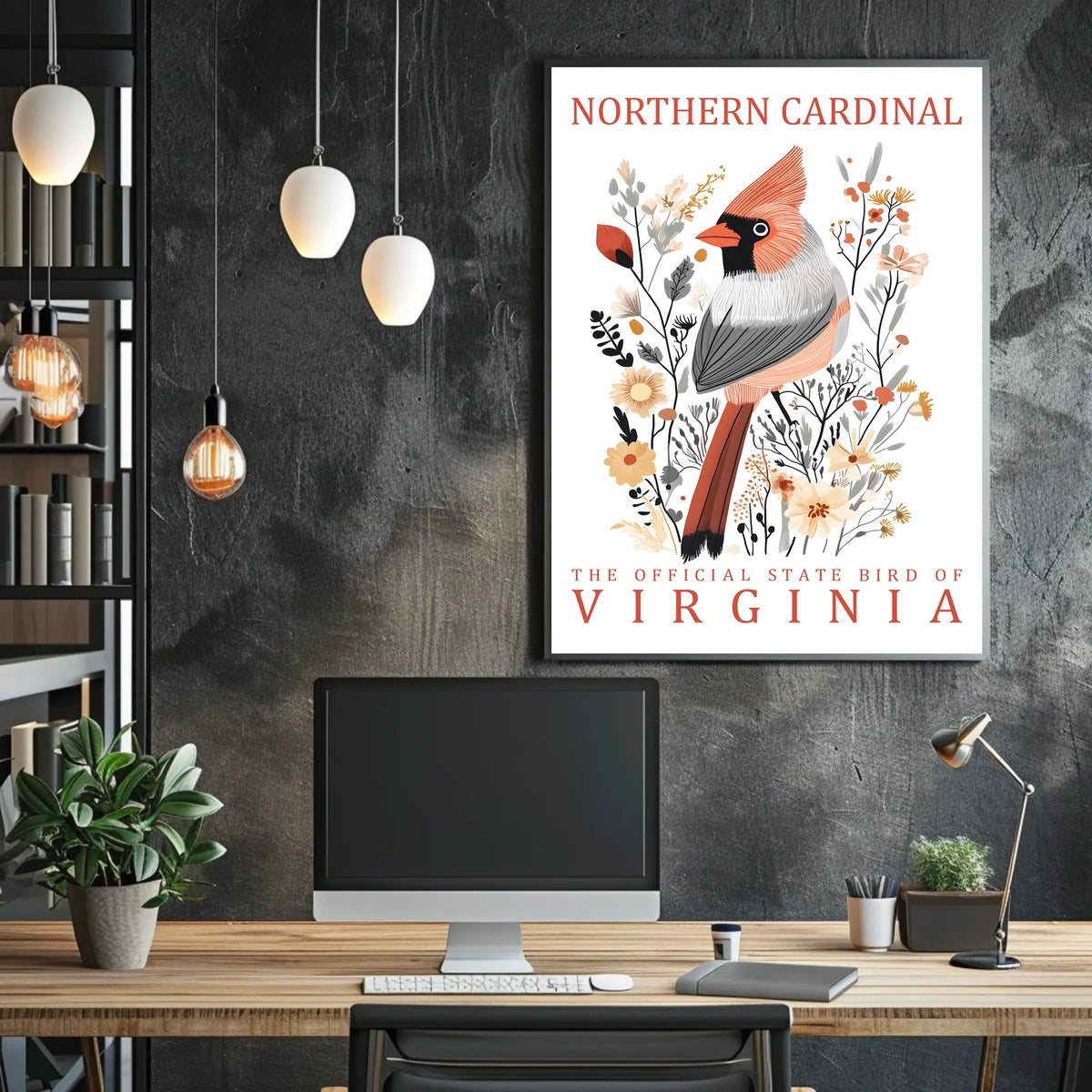 Northern Cardinal Virginia State Bird Art Poster