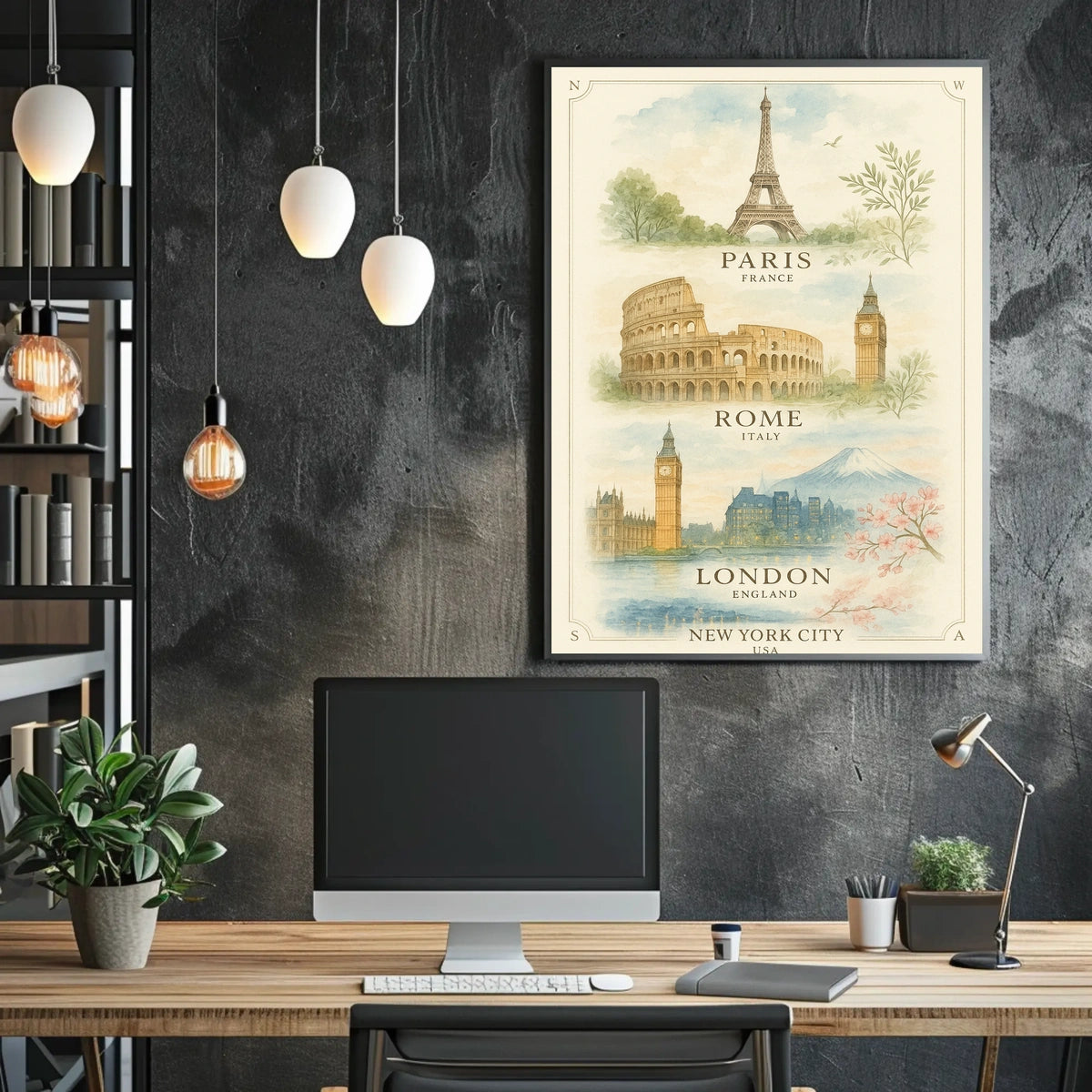 Iconic World Landmarks in Vintage Watercolor: Heritage Poster