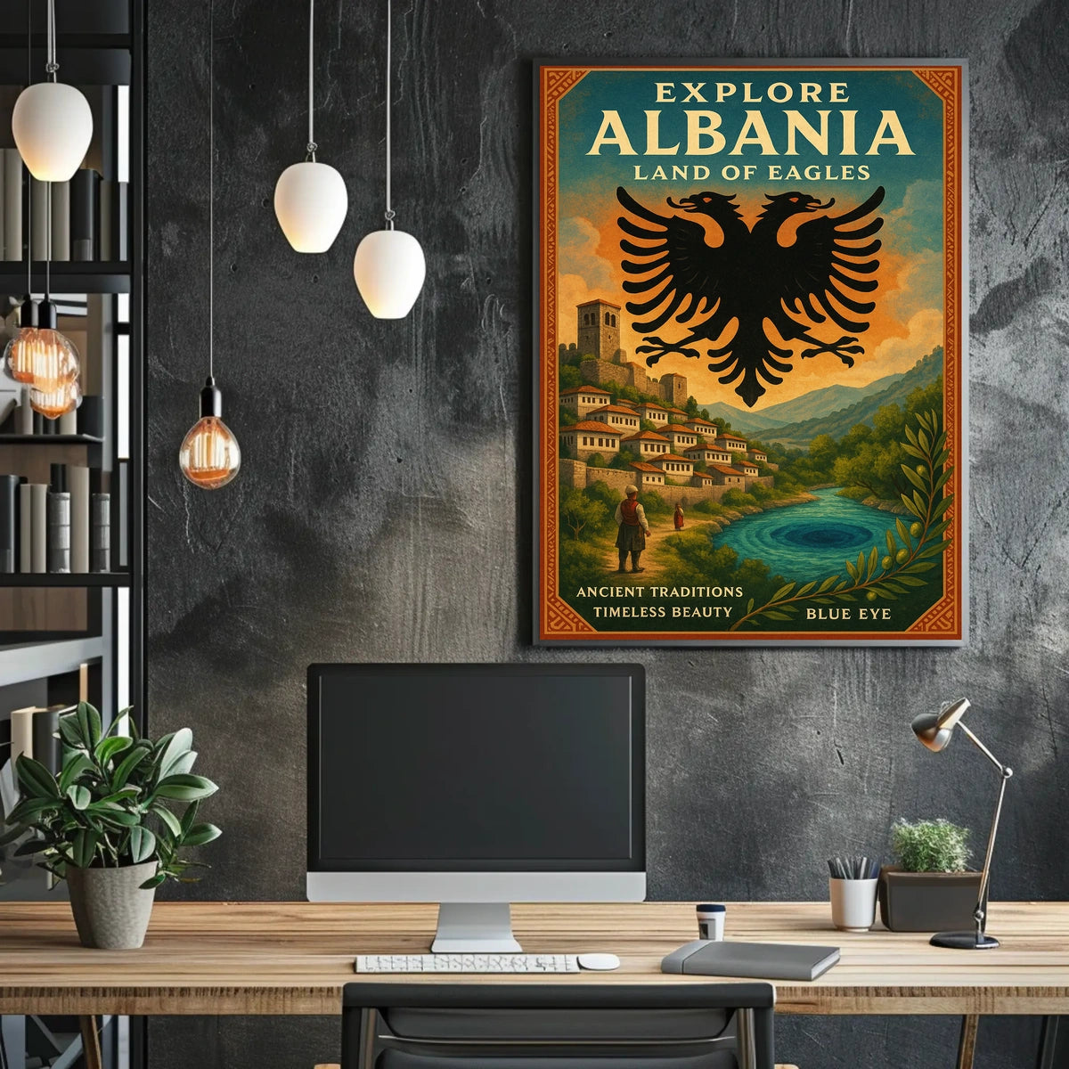 Albania Scenic Landscape Vintage Architecture Traditions Poster