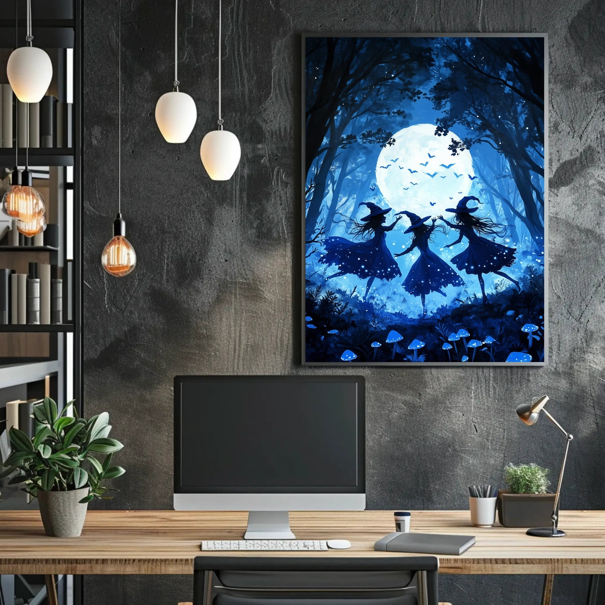 Witches Dancing Under Full Moon Mystical Forest Magic Poster