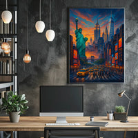 New York City Landmarks Sunset Poster Abstract Wall Art