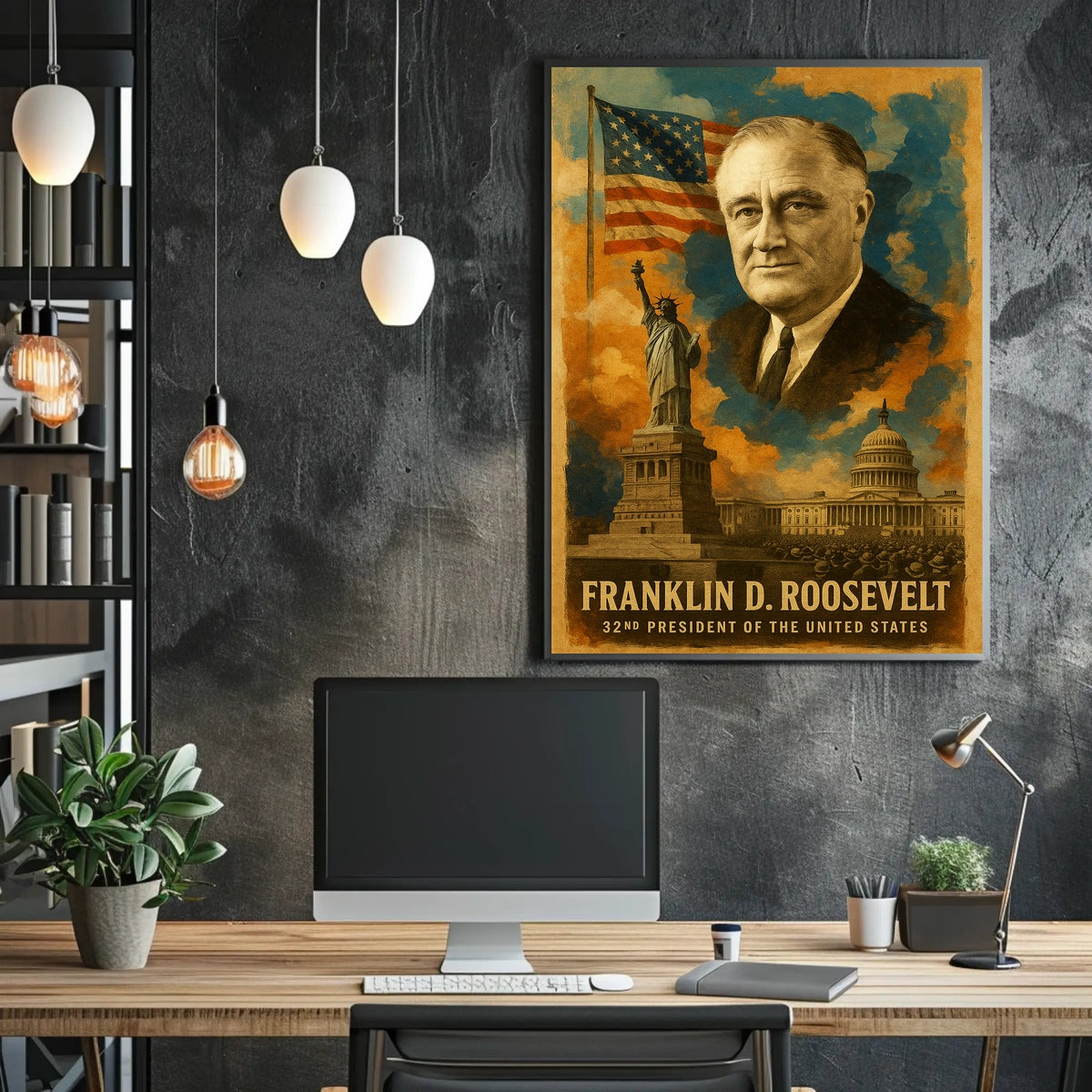 Franklin D. Roosevelt 32nd President of the United States Layered Digital Collage Poster