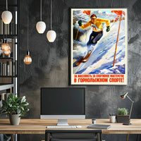 Dynamic Skier Propaganda: Vintage Soviet Sports Poster