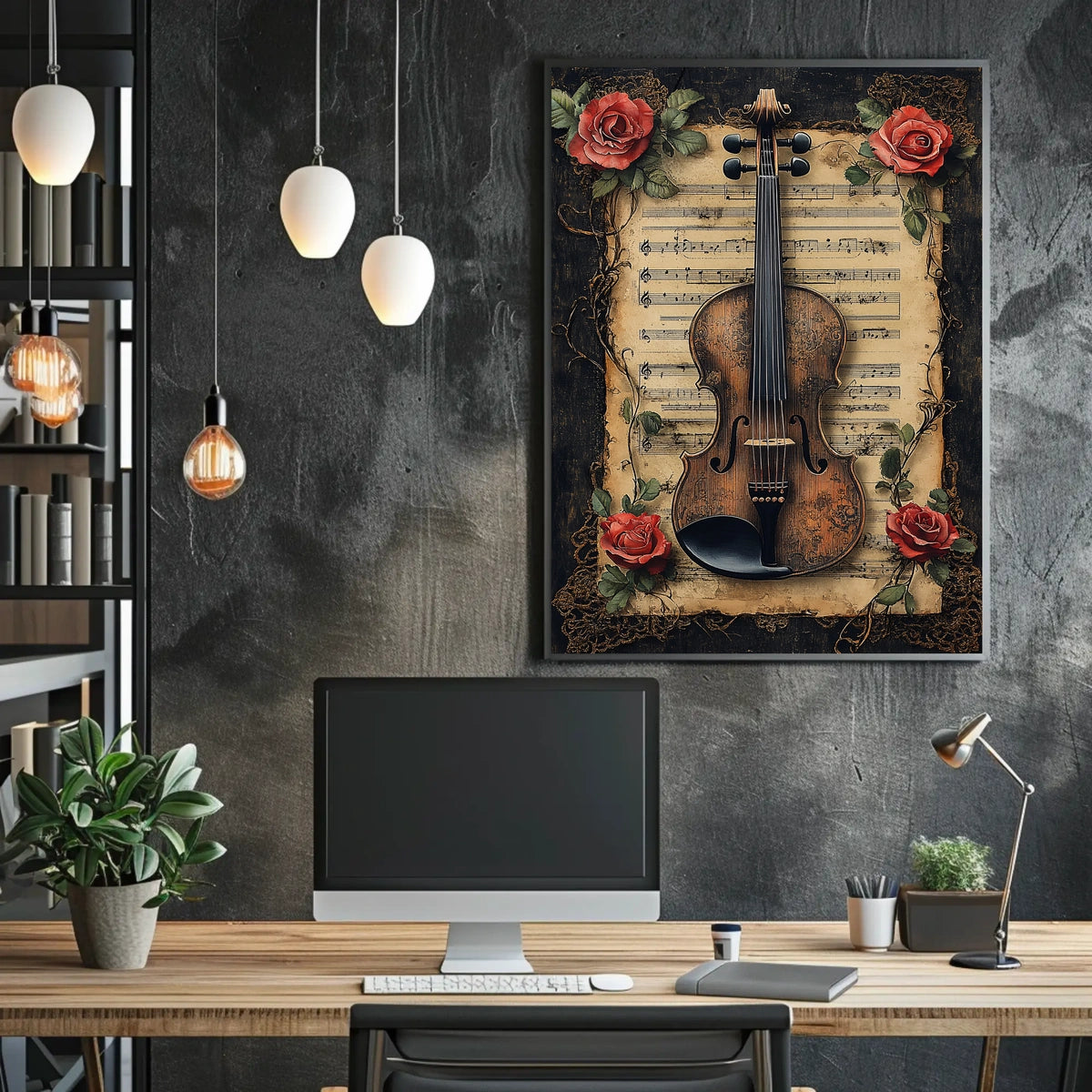 Vintage Violin & Roses Scene Elegant Artistic Poster