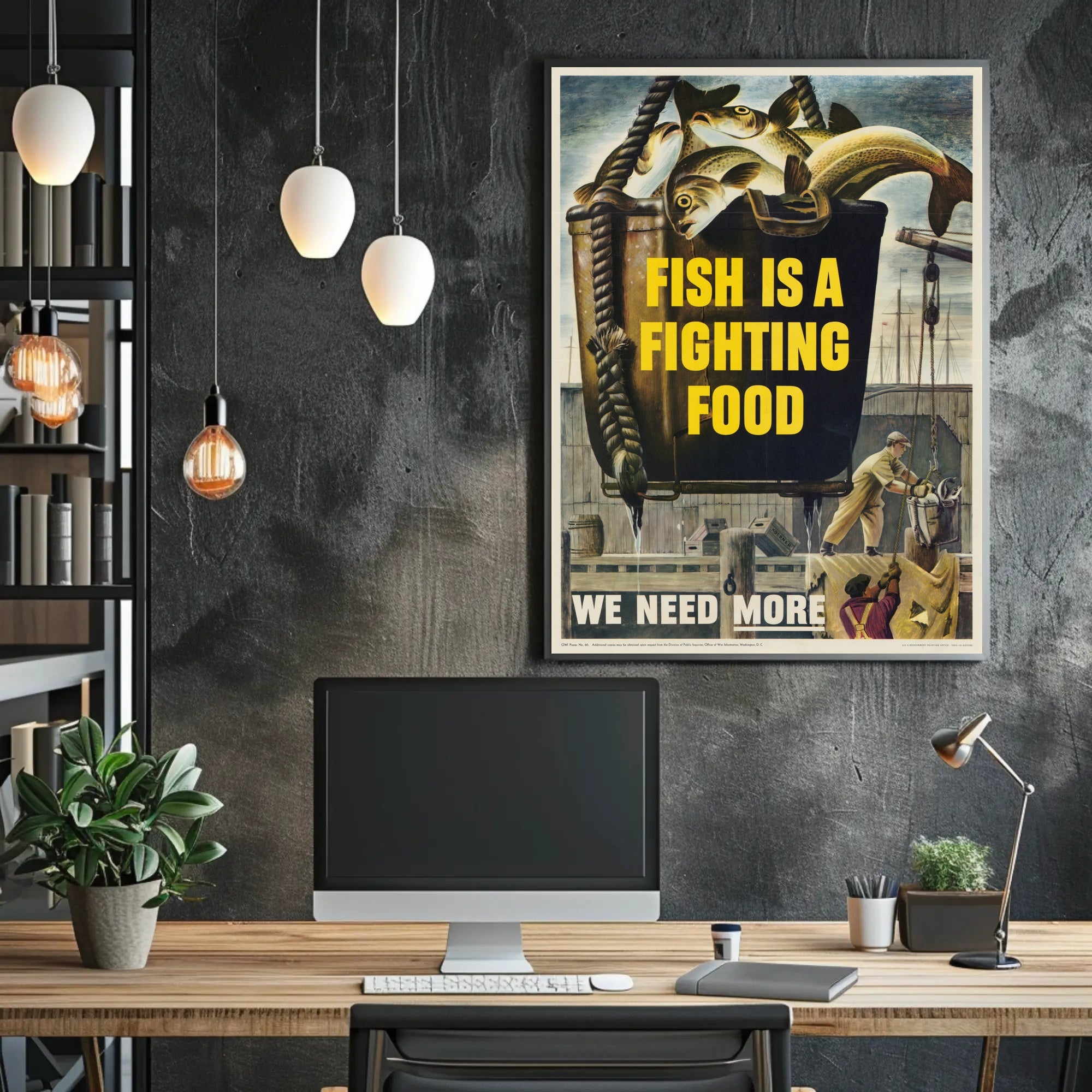 FISH IS A FIGHTING FOOD WWII Propaganda Poster PosterGoat