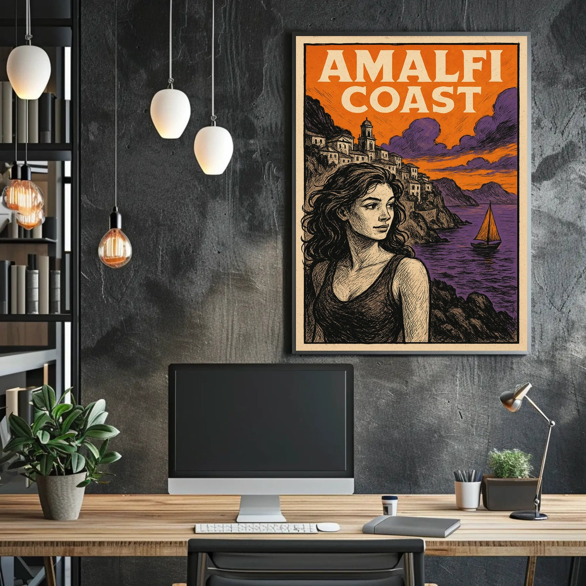 Amalfi Coast Poster Wall Art Coastal Landscape Decor