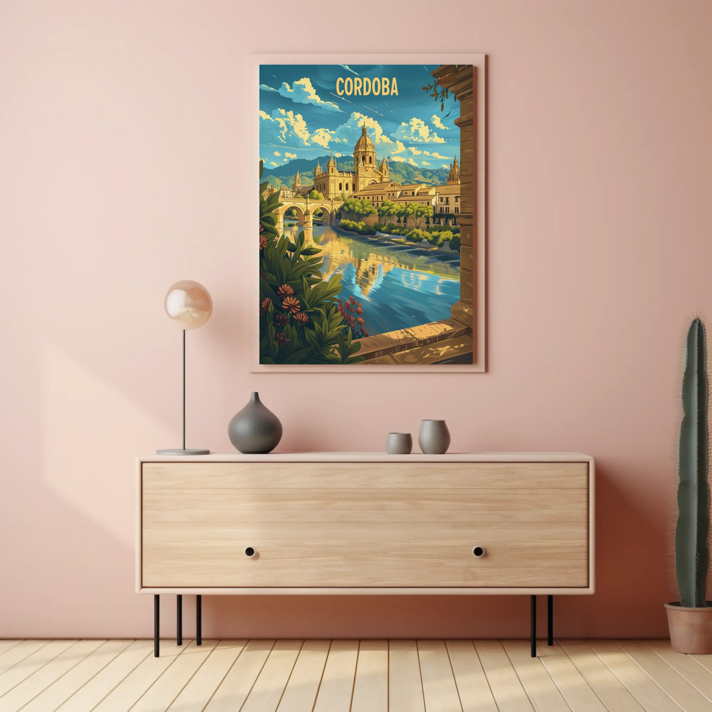 Cordoba Bridge and Cathedral Scenic River Travel Poster