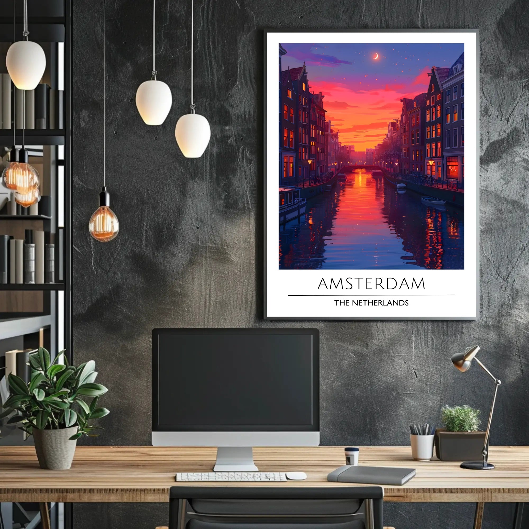 Amsterdam Canal at Sunset Vibrant Travel Poster