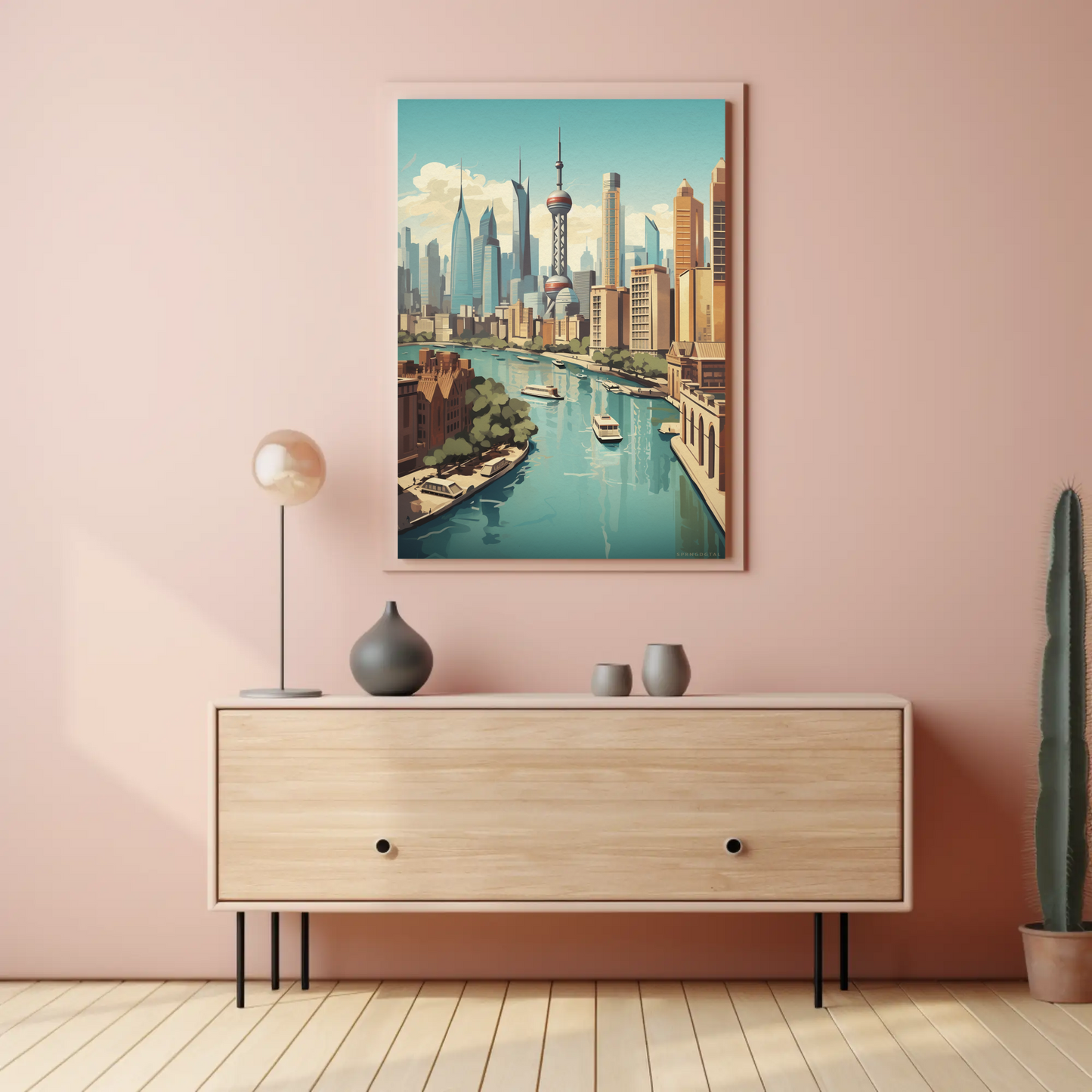 Shanghai Modern Skyline and River Travel Poster