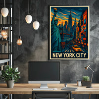 New York City Skyline Vibrant Poster Modern Wall Art