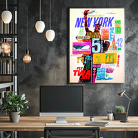 New York City Iconic Landmarks Poster Vintage Wall Art