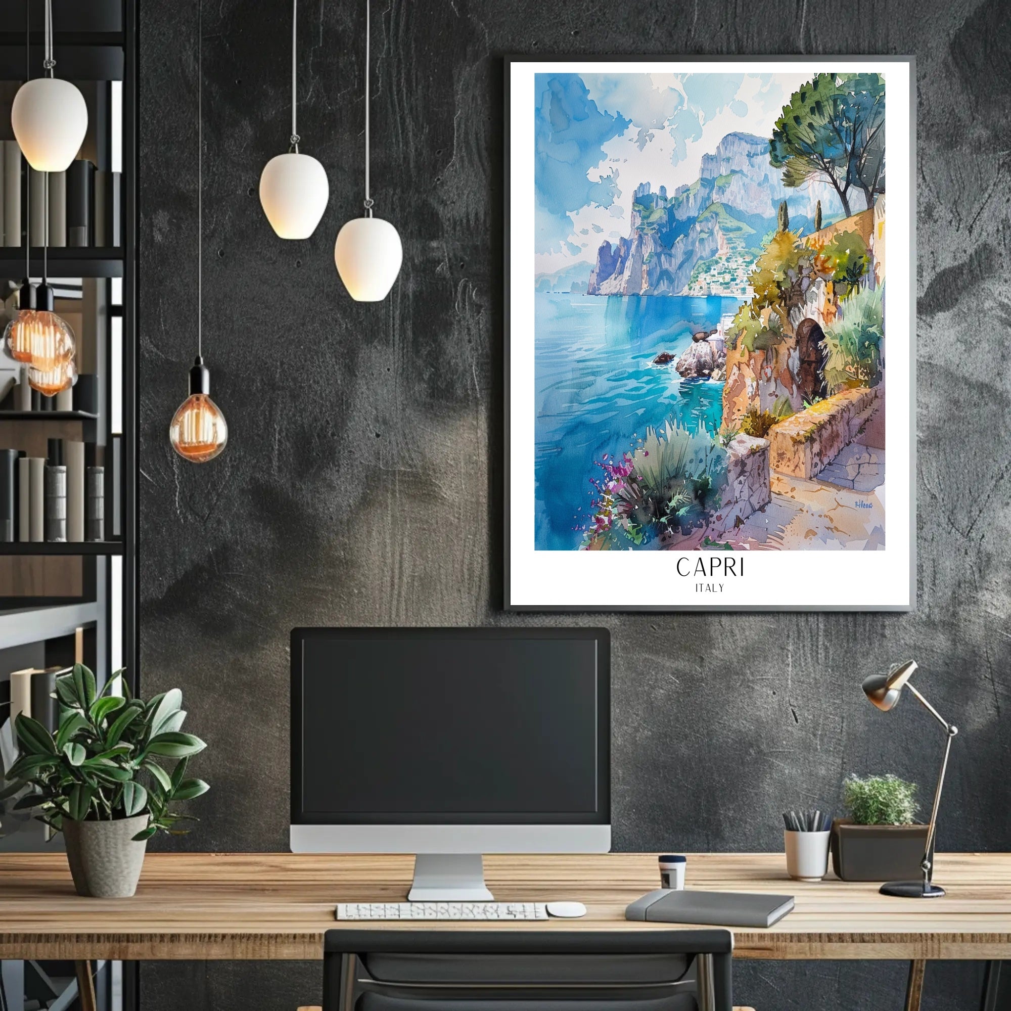 Capri Italy Watercolor Travel Poster PosterGoat