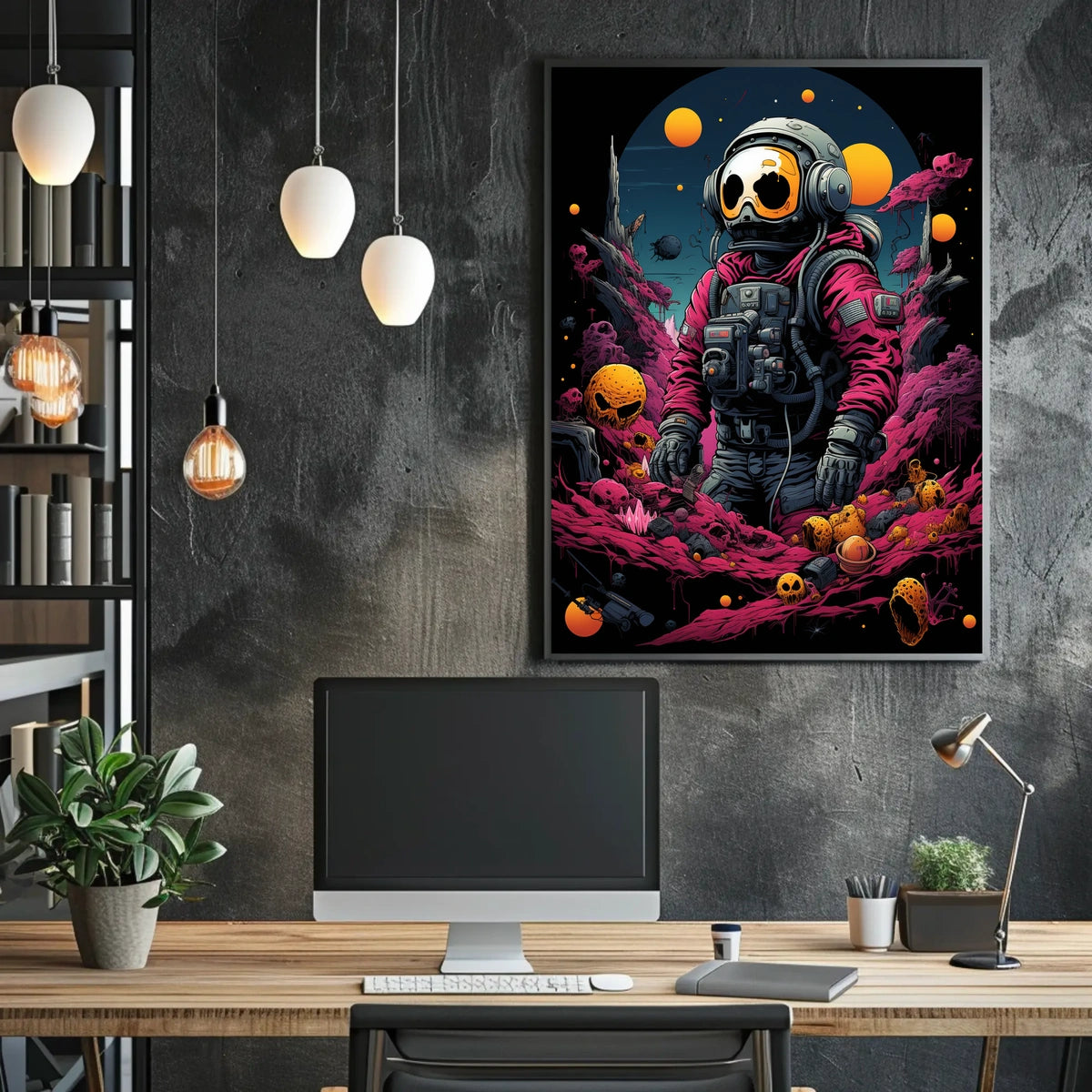 Astronaut in Psychedelic Alien Landscape Poster
