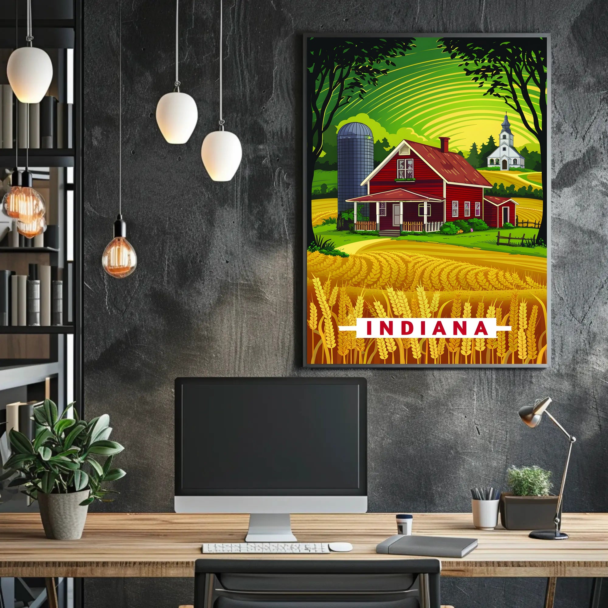 Indiana Countryside Illustration Poster