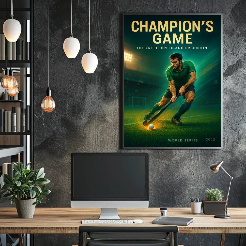 Champion's Game Field Hockey Sports Poster PosterGoat