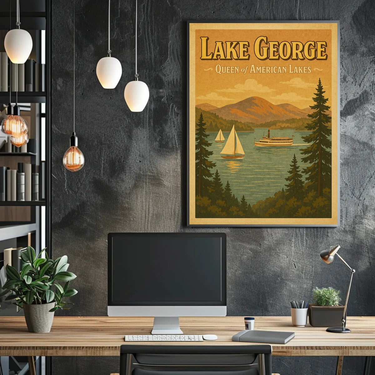 Lake George Nostalgic Scenic Poster Vintage Wall Art