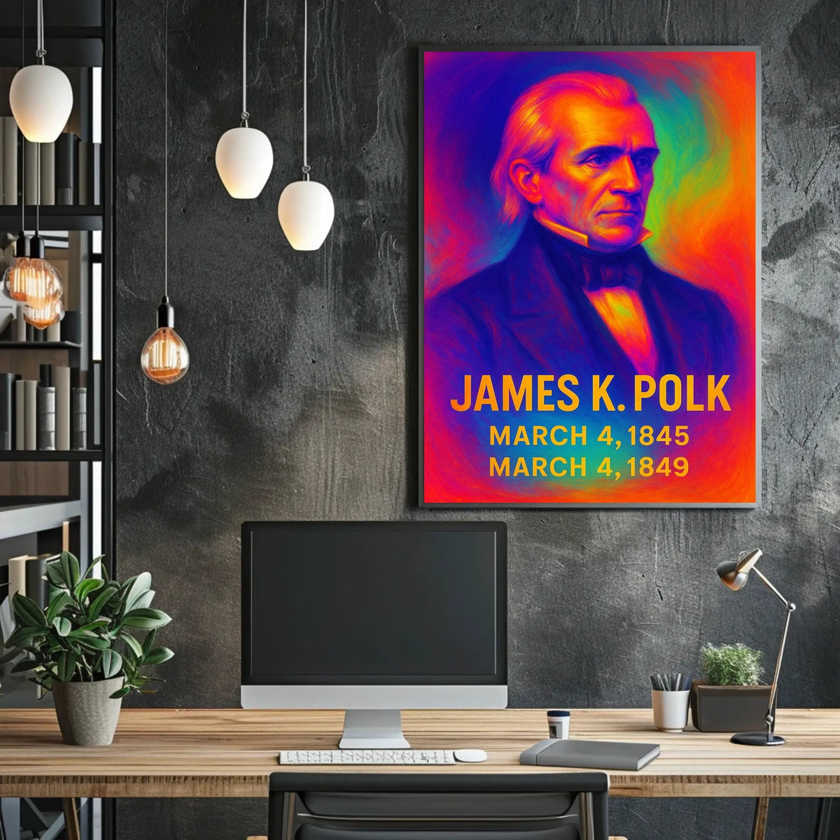James K. Polk 11th President of the United States Neon Gradient Overlay Poster