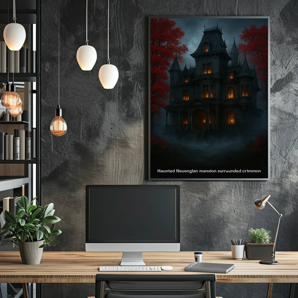 Haunted Victorian Mansion Gothic Art Photorealistic Vintage Collectors Dark Atmosphere New England Backdrop Poster
