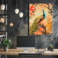 Peacock in Floral Splendor: Artistic Poster