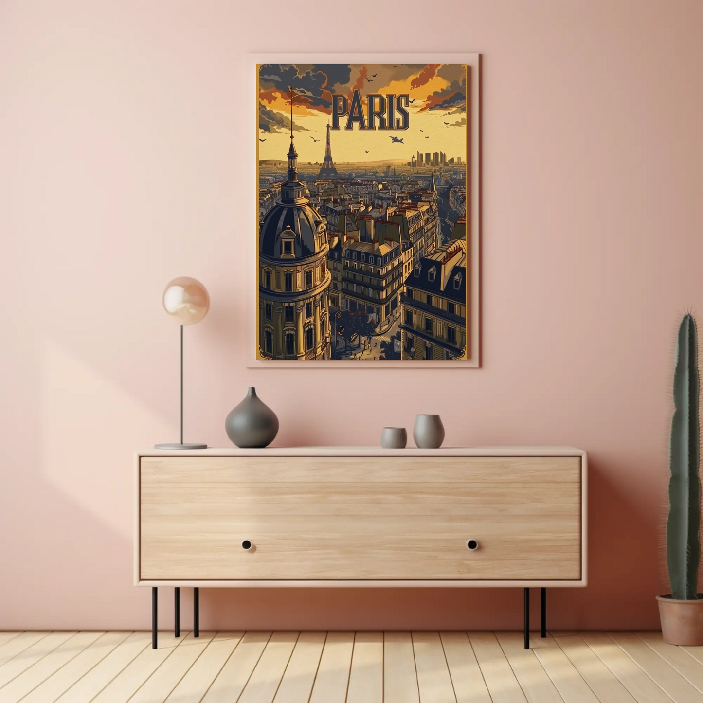 Paris Eiffel Tower Rooftop Sunset Travel Poster