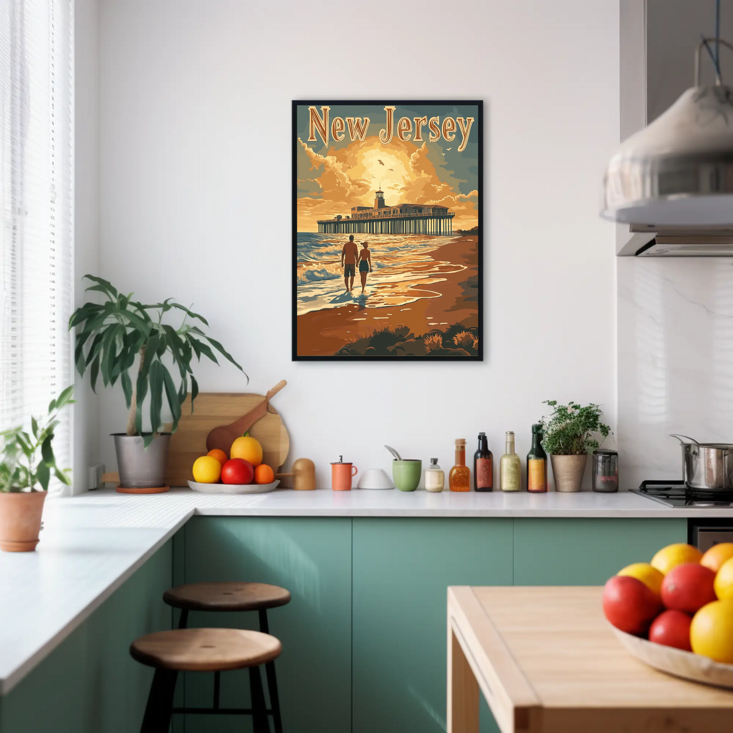 New Jersey Vintage Poster - Sunset at the Pier