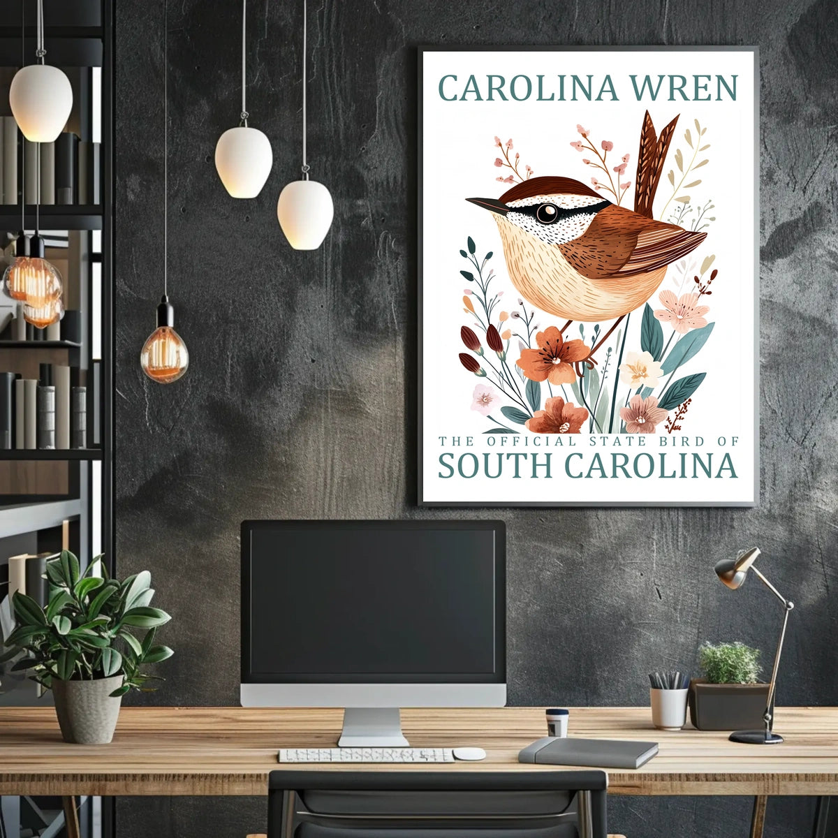 Carolina Wren Nature Poster: Modern Wildlife Art