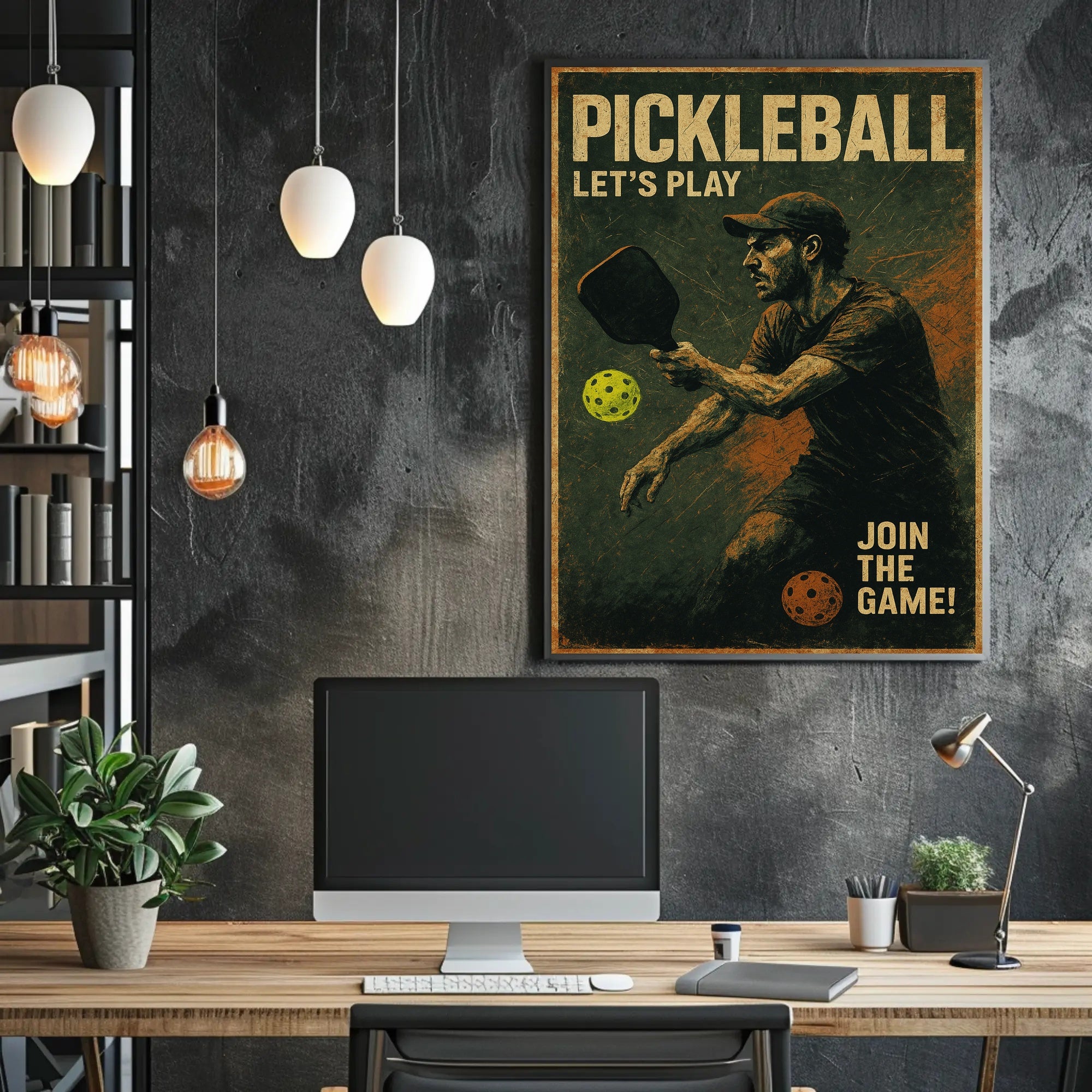 Pickleball Action Retro Sports Poster PosterGoat
