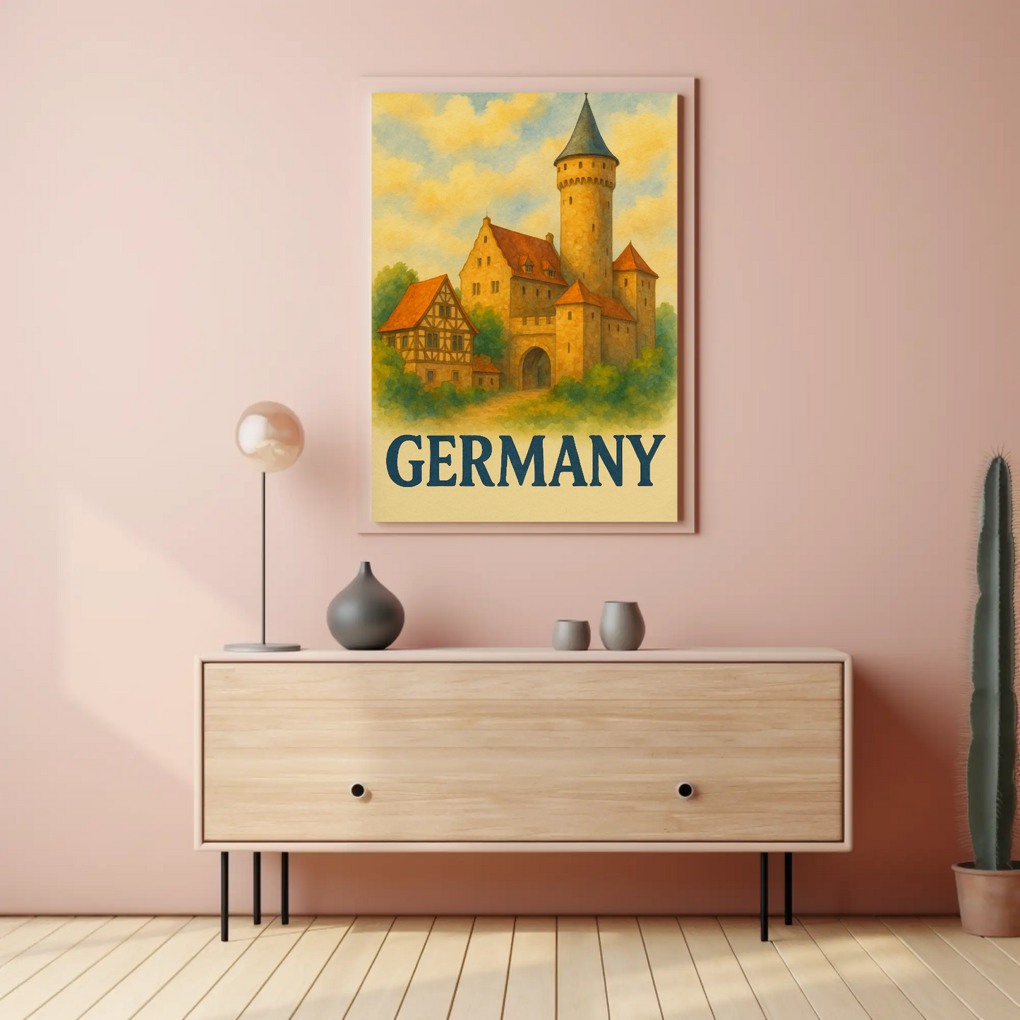 Germany Castle Village Watercolor Travel Poster