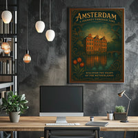 Amsterdam Historical Journey Tulips Windmill Canal Houses Poster