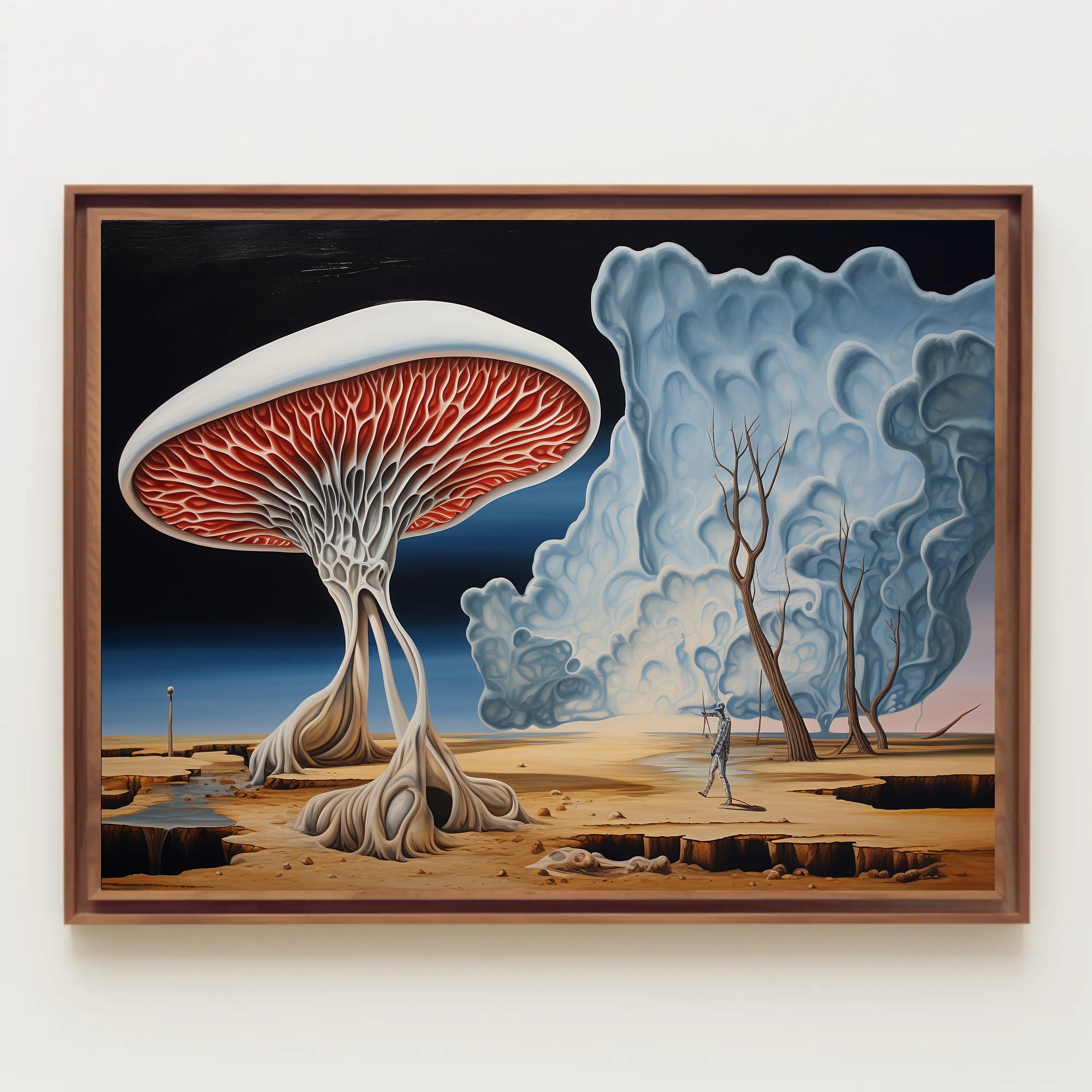 Surreal Landscape with Skeletal Wanderer Fantasy Poster