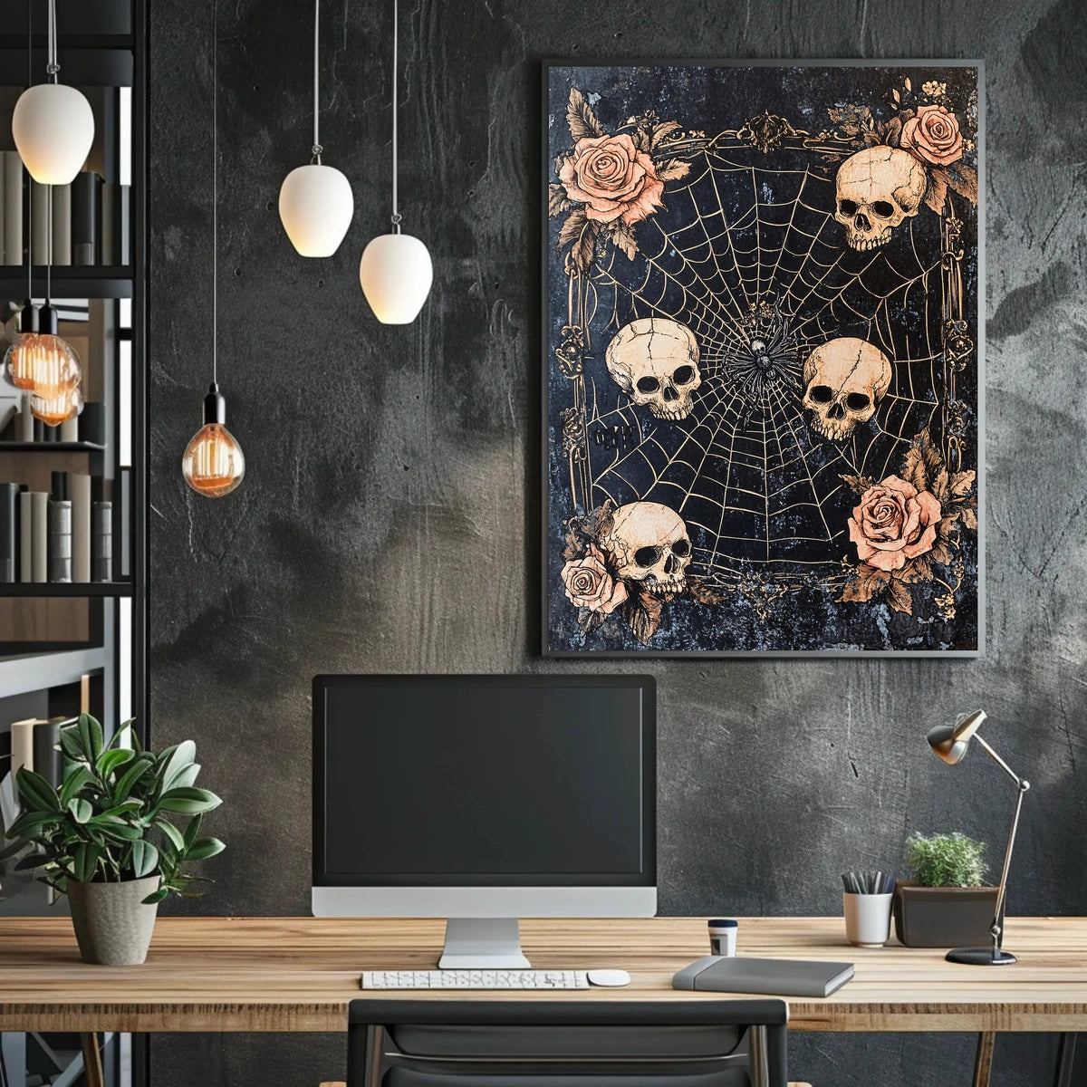 Dark Gothic Spider and Skulls Artistry - Artistic Poster