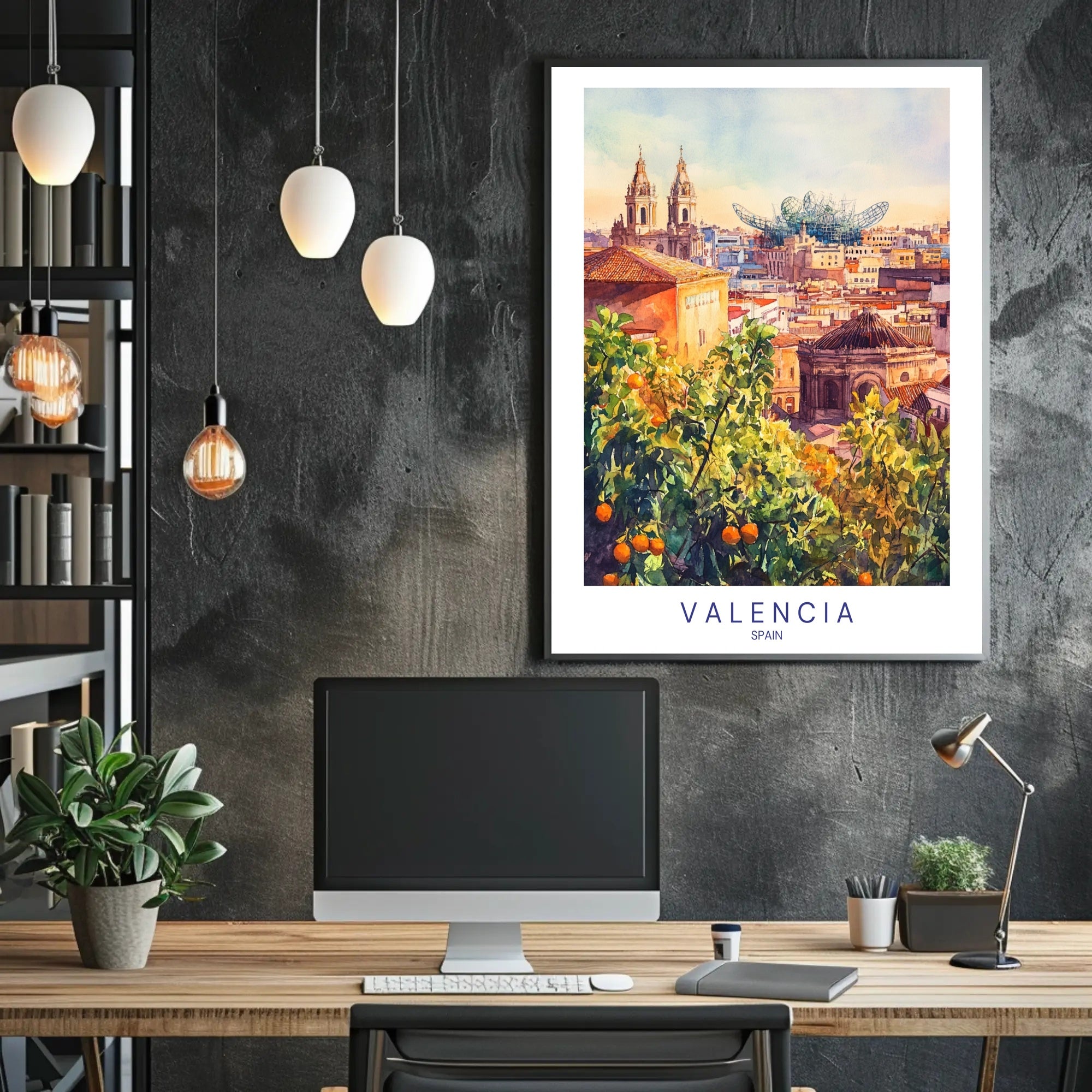 Valencia Skyline Poster PosterGoat