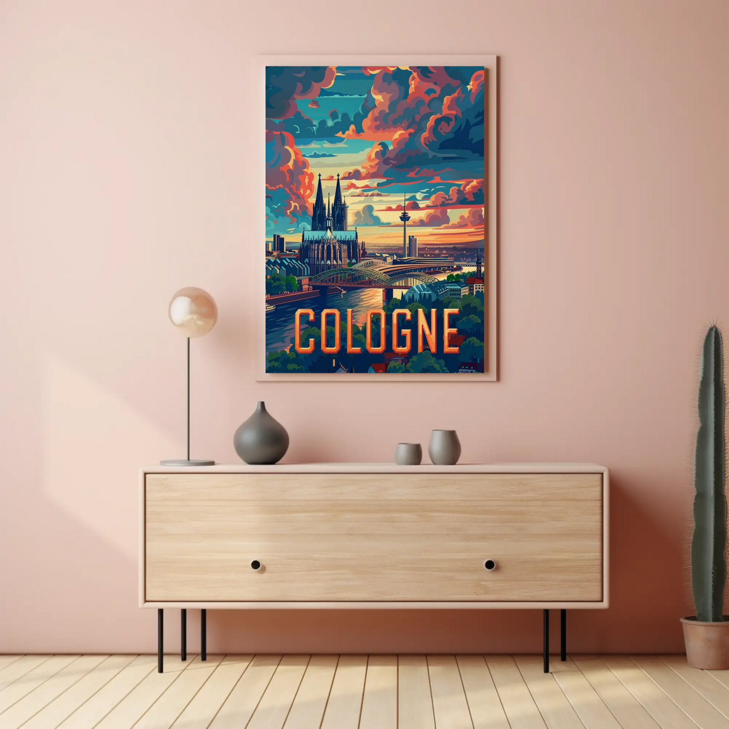 Cologne Skyline Sunset Clouds Spires Travel Poster