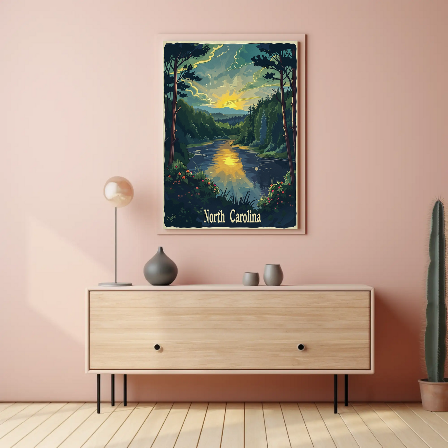 North Carolina River Sunset Travel Poster