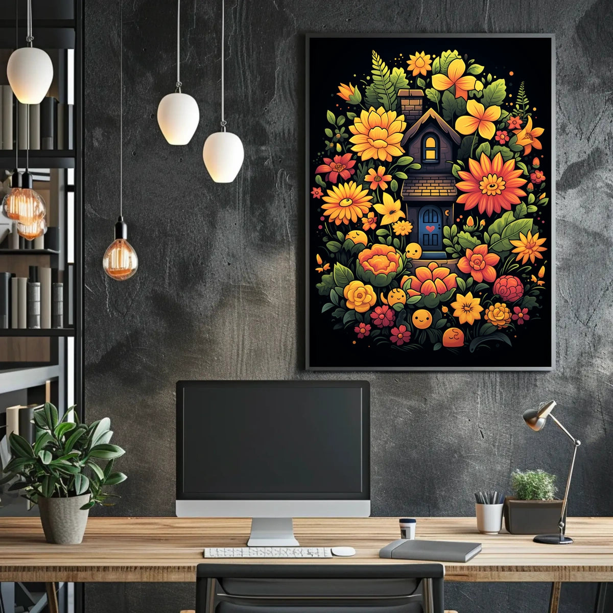 Whimsical Floral Cottage Poster