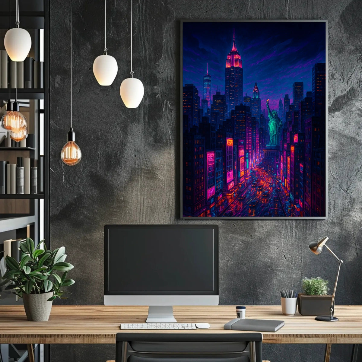 Neon New York Cityscape Night Glow Poster Modern Wall Art