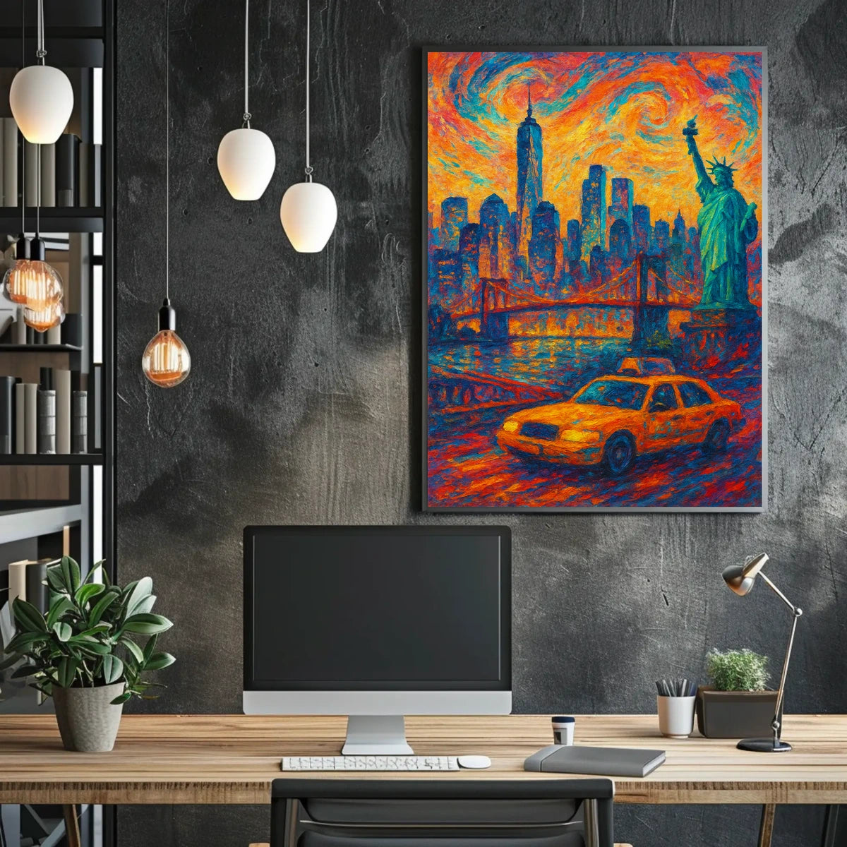 New York City Skyline At Sunset Poster Modern Wall Art