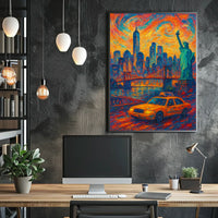 New York City Skyline At Sunset Poster Modern Wall Art