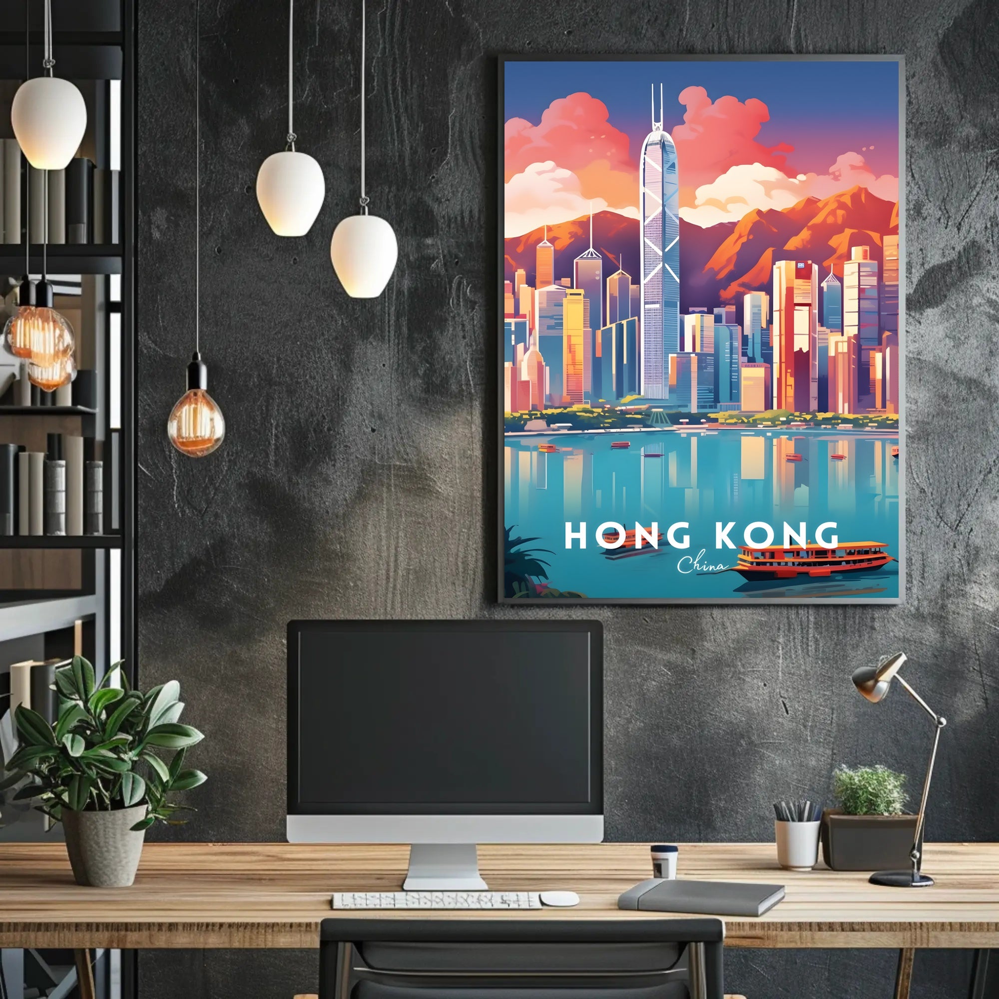 Hong Kong Skyline Vibrant Urban or Cityscape Poster