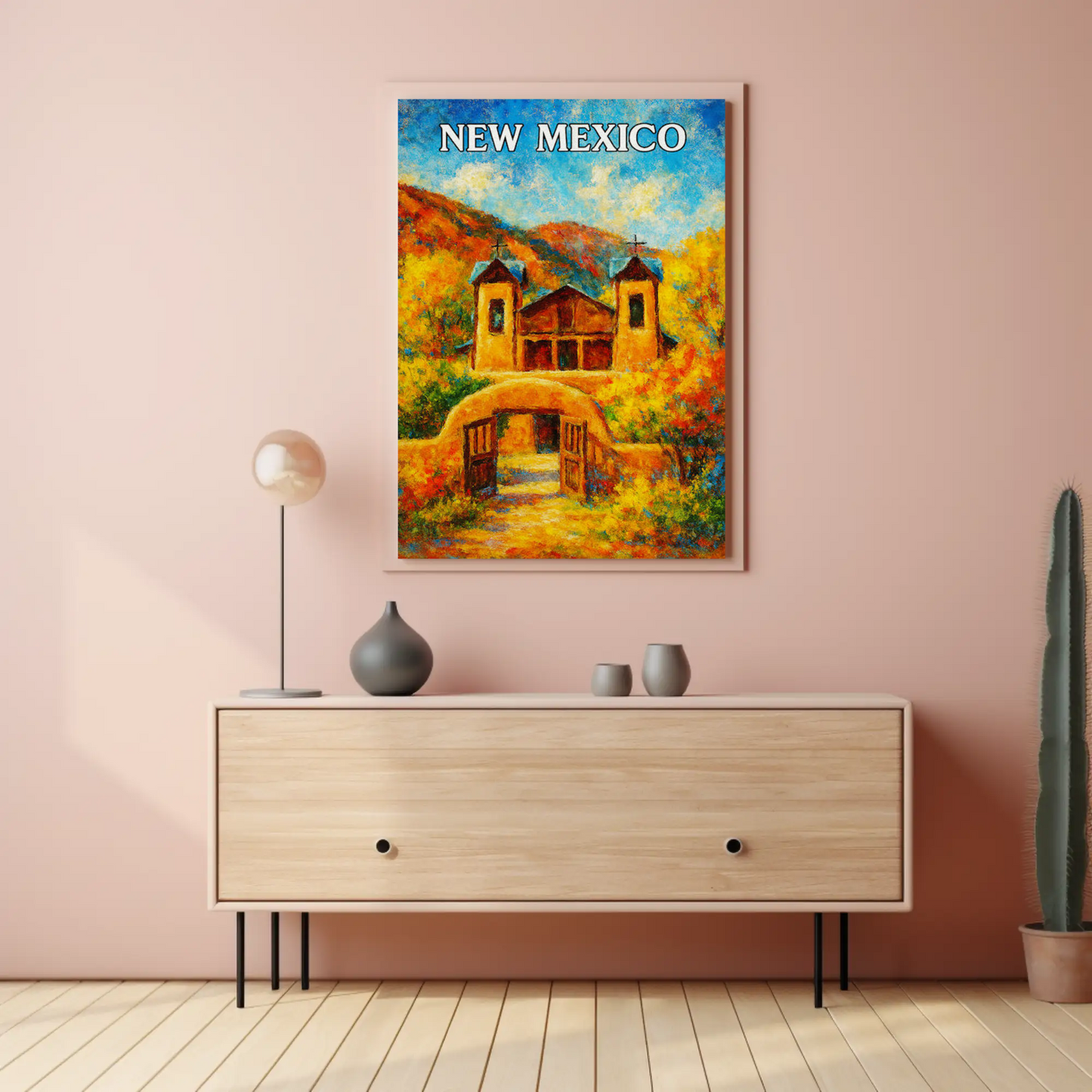 New Mexico Historic Adobe Church Autumn Colors Travel Poster