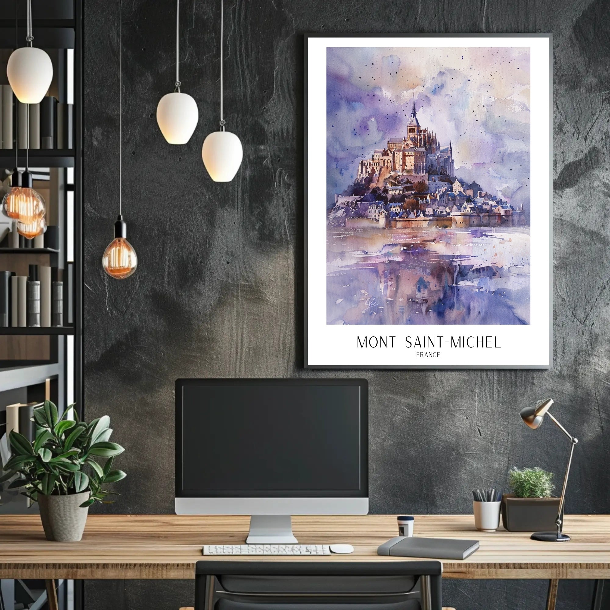 Mont Saint-Michel Watercolor Travel Art Poster PosterGoat