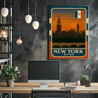 New York City Skyline Poster Vintage Wall Art