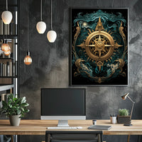 Mystical Seas Adventure Compass Surrealism Poster