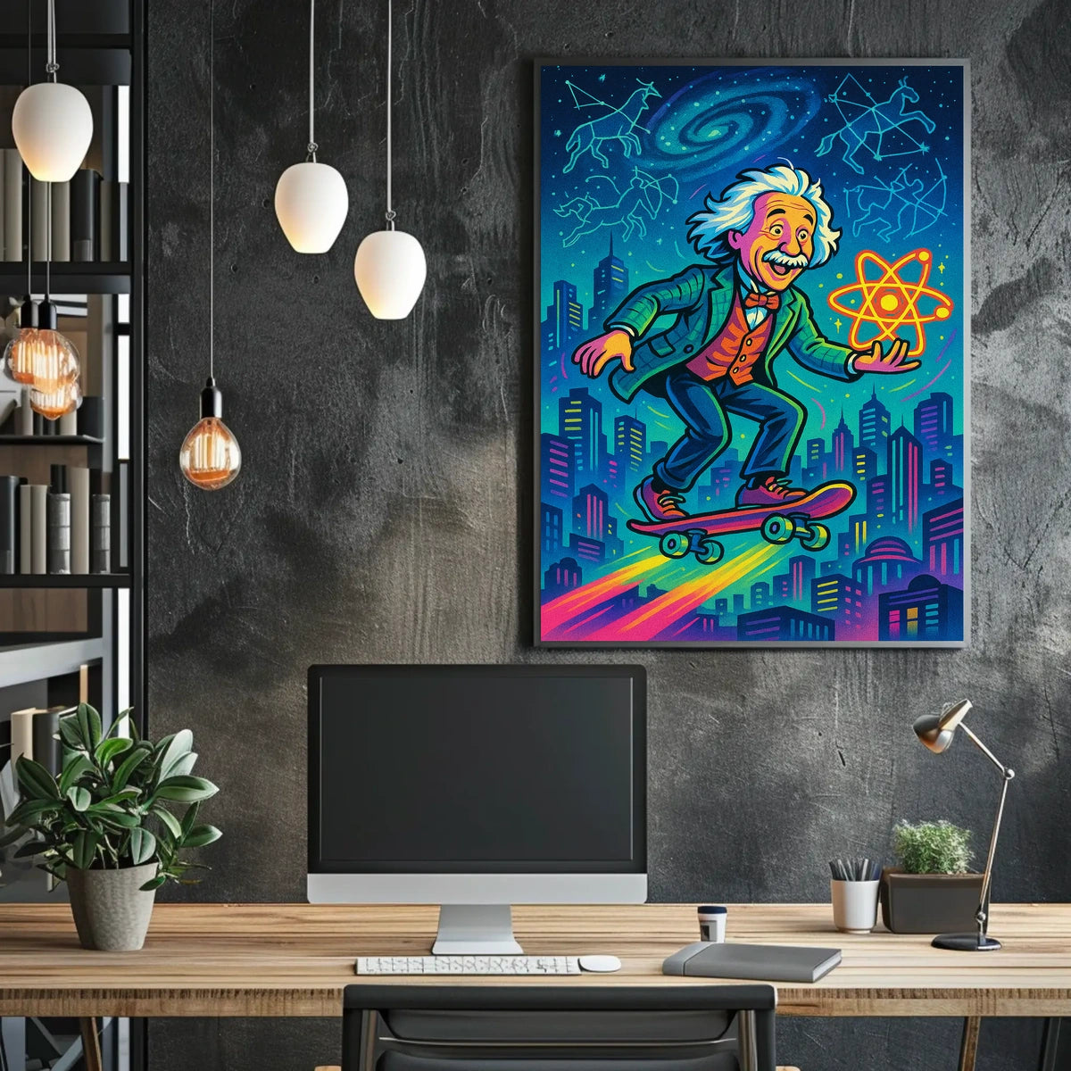 Cosmic Einstein on a Skateboard Poster