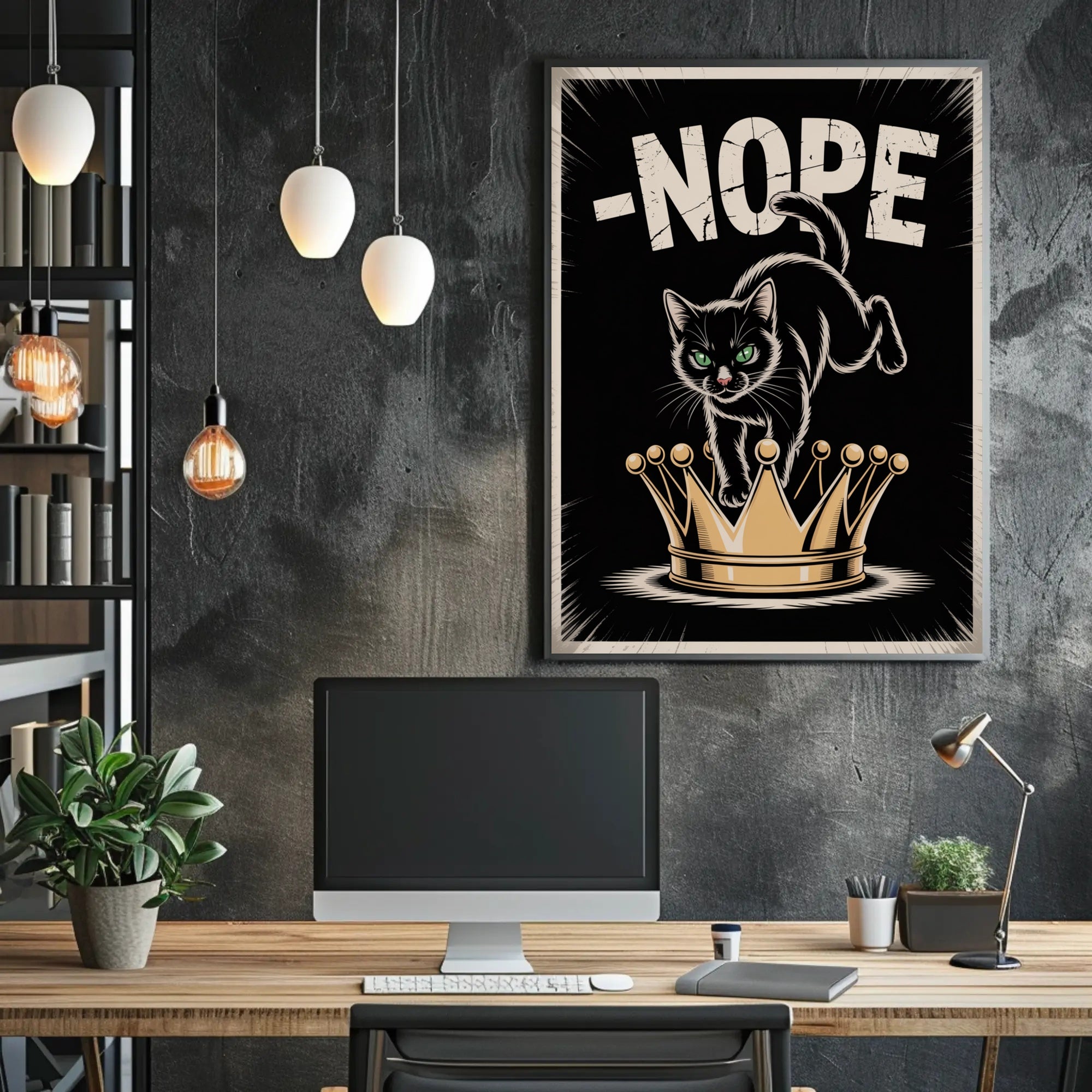 Cheeky Black Cat On Golden Crown Animal Poster