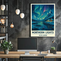 Northern Lights Over Iceland Winter Travel Poster PosterGoat