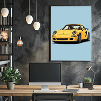Yellow Sports Car Illustration Poster PosterGoat